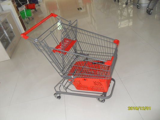 chariot à achats du supermarché 80L avec le revêtement de poudre et le panier à provisions gris