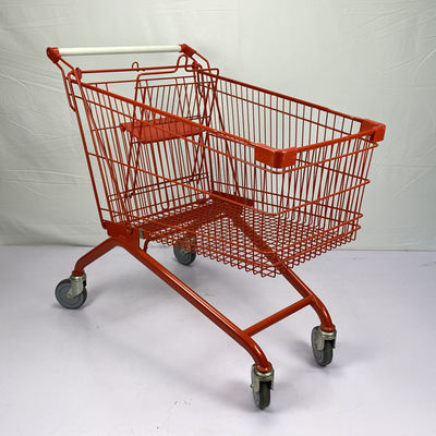 acheter Chariot européen rouge de chariot à achats en métal du jet 180L avec les roues blanches de la poignée TPR online manufacture