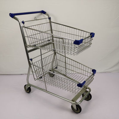 acheter Le zinc de chariot à panier à provisions de double couche saupoudrent le caddie enduit de supermarché online manufacture