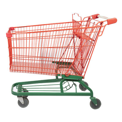 acheter Chariot à achats rouge-vert de fil de chariot à épicerie de chariot à panier de maille en métal avec le cadre inférieur online manufacture