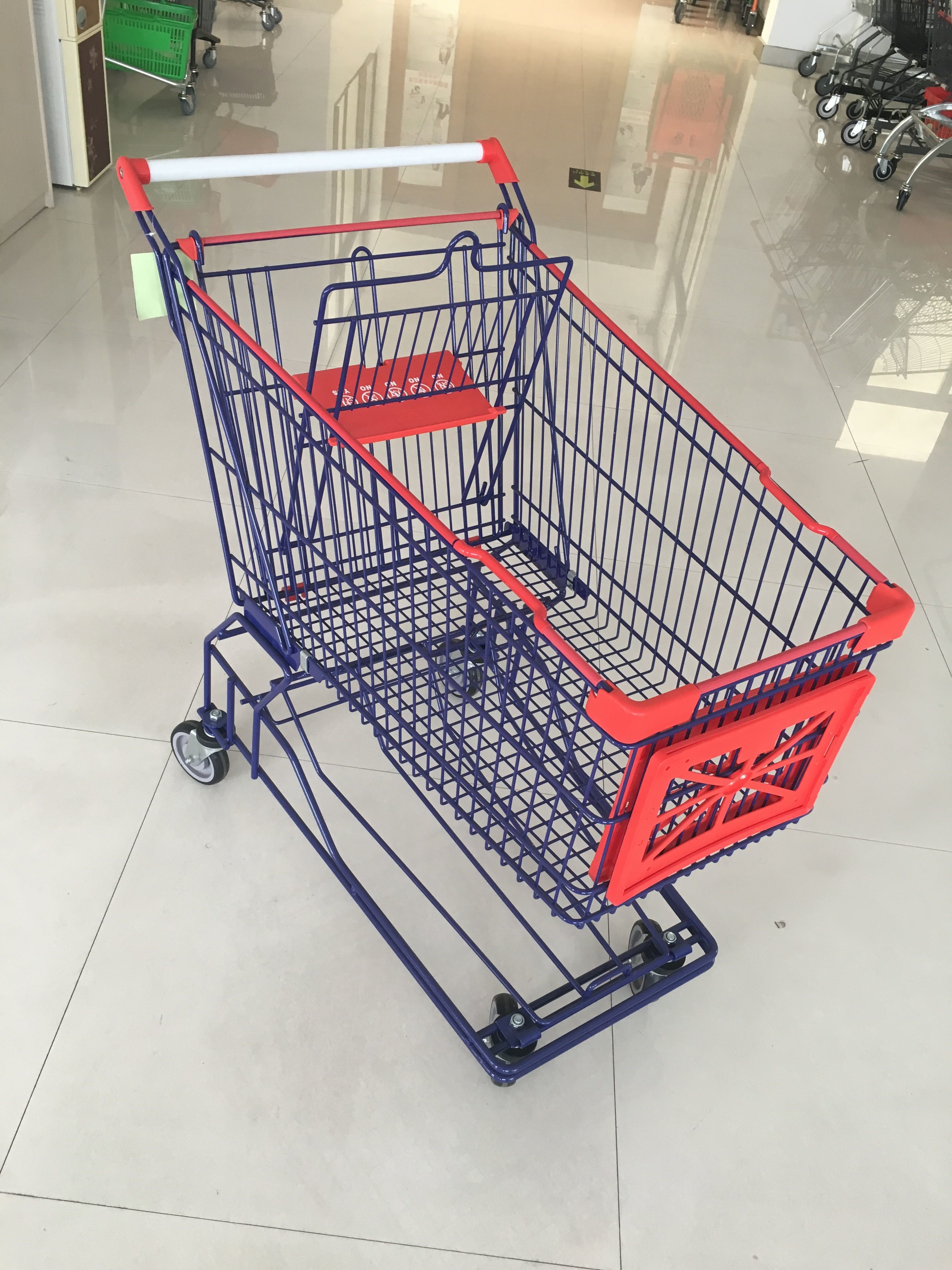 150 L 4 Wheel Supermarket Shopping Trolley Zinc Plated And Red Plastic Parts