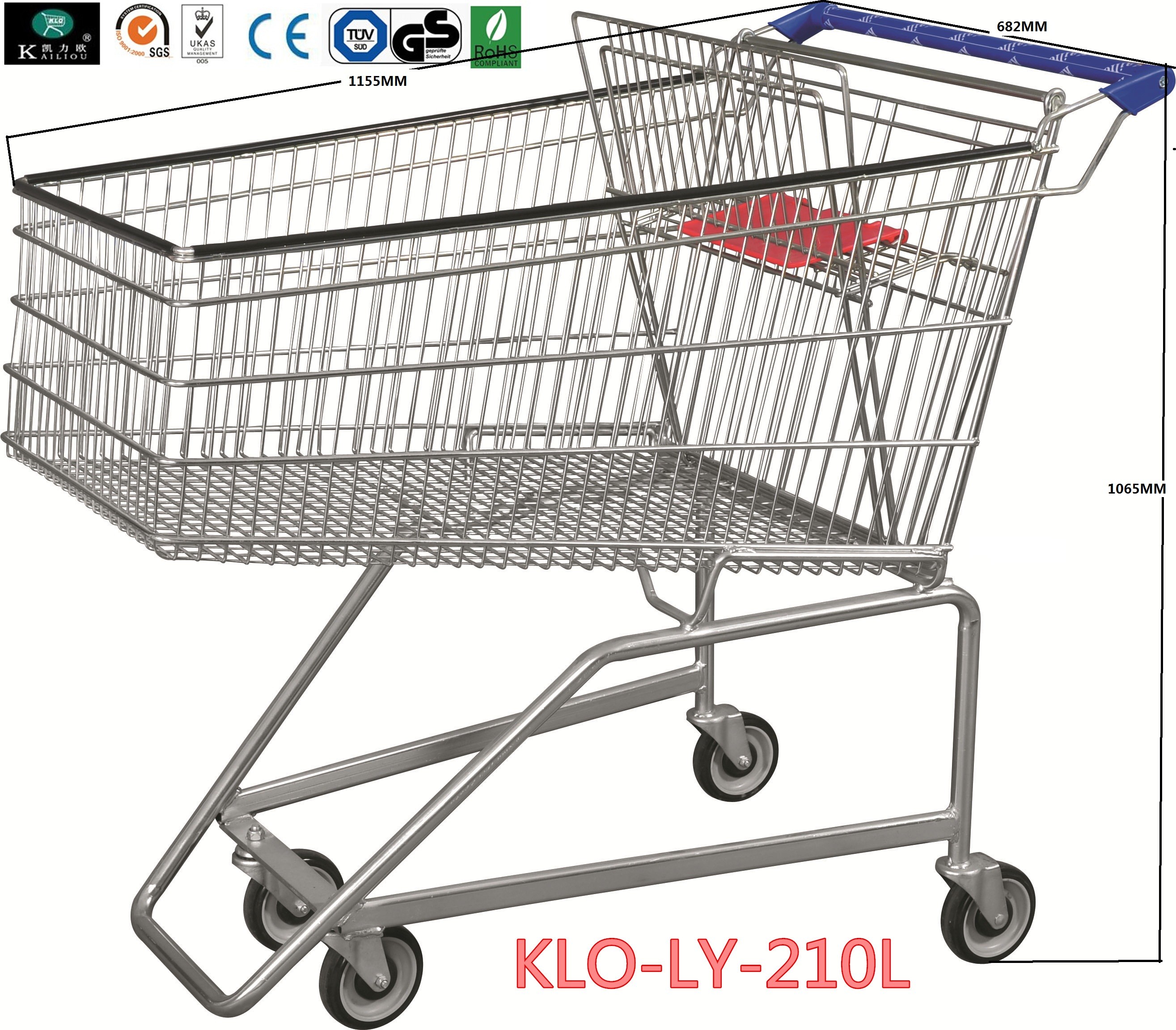 Flat Basket Wire Mesh Metal Shopping Carts With PVC , PU , TPR Wheels
