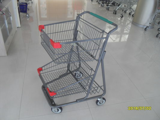 Chine Chariot de chariot à achats de panier de deux plate-formes avec la préparation de surface grise de revêtement de poudre usine