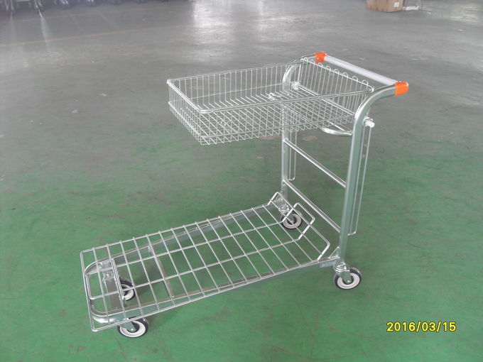 Chariot de chariot à entrepôt de supermarché avec la base et le logo en acier carrés de tube sur la poignée