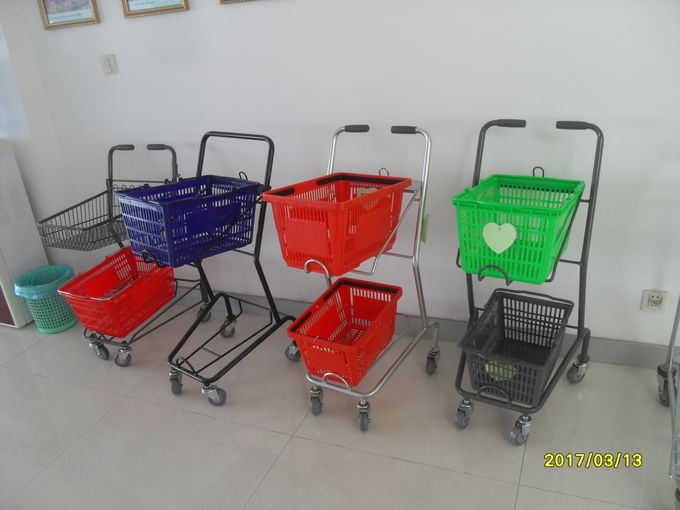 Chariot réutilisable à achats de 2 paniers pour le petit magasin, pivot 4 roulettes de PVC de 3 pouces